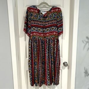 VTG 80s 90s Mark, Fore & Strike Midi Short Sleeve Button Up Dress Sz L Pockets